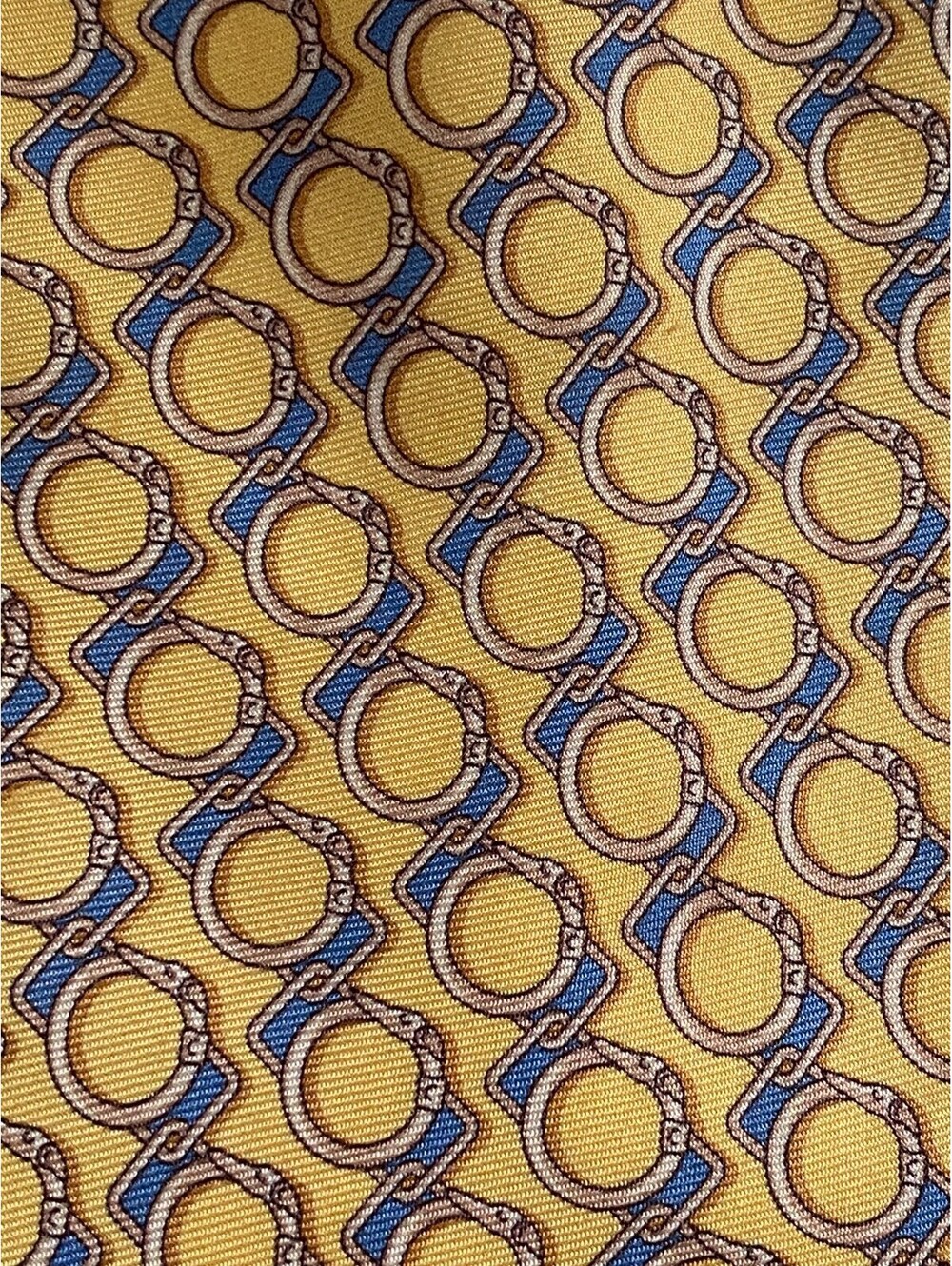 Vintage Trussardi Collection Silk Tie Iconic Chain Link Pattern Yellow Blue